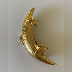 Vintage Gerry’s signed Gold Tone Moon with Stars Rhinestone Brooch Pin